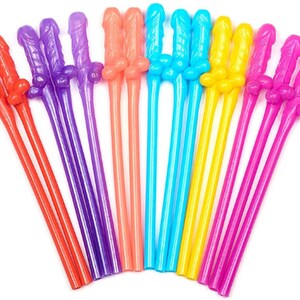 Rainbow Willy Straws, Pack Of 15. Novelty Hen Party Accessories, Party Favours, Plastic Hen Party Drinking Straws. Must Have For A Hen Party