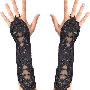 Venezianische Maske und Handschuhe für Damen, Halloween & Maskerade Kostüm, Gothic Kostüm Perlen und Spitzen Zubehör, Corpse Bride Cosplay Bild 4