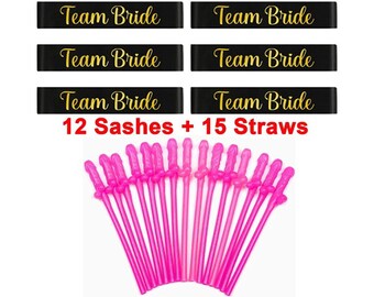 Team Bride Sash, Black Gold Sash, Willy Straw, Sashes for Bridal Party, Hen Do Props, Bachelorette Party, Hen Party Accessories, Bride to Be