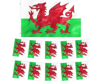 Wales Vlag & Bunting - St. David's Day, Welsh Vlag - Red Dragon Football Euro's Rugby - Patriottische Feestdecoraties, Kwaliteit 5ft X 3ft Vlag