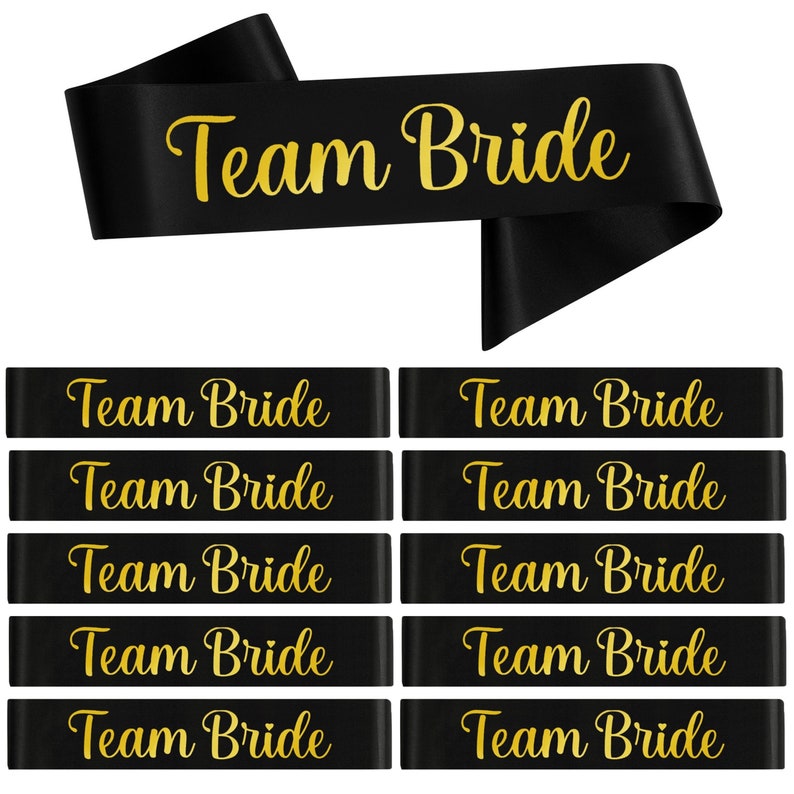 12 x Team Bride Sjerpen Zwarte Sjerp, Team Bride Accessoires, Team Bride Sash Pack, Bruidsdouche, Satijnen Sjerp, Hen Sjerpen, Sjerpen voor Hen Do afbeelding 2