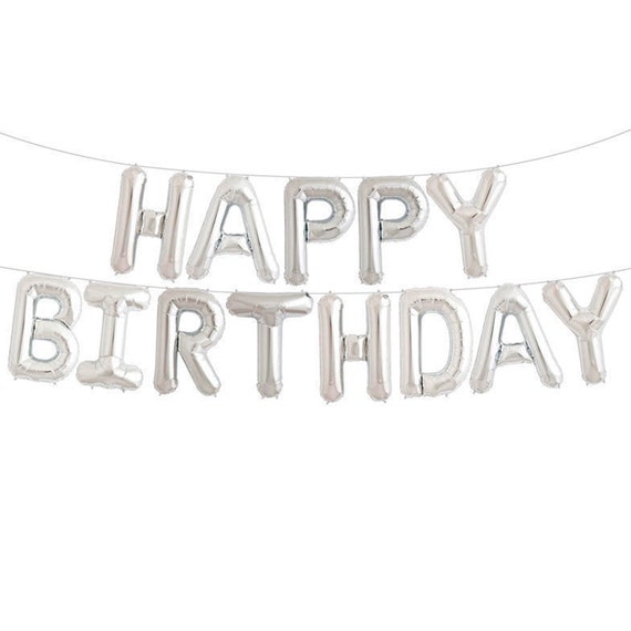 Self Inflating Happy Birthday Banner Balloon Bunting Silver 16 inch Letters UK