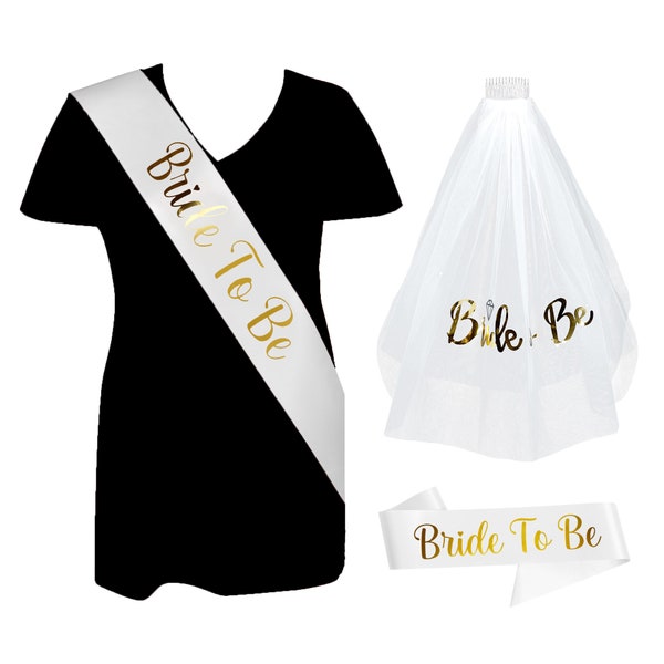 Hen Party Set - White Wedding Veil and Bride to Be Sash, Hen Party Gifts, Bride to Be Accessories, Bridal Shower Favours, Wedding Favours
