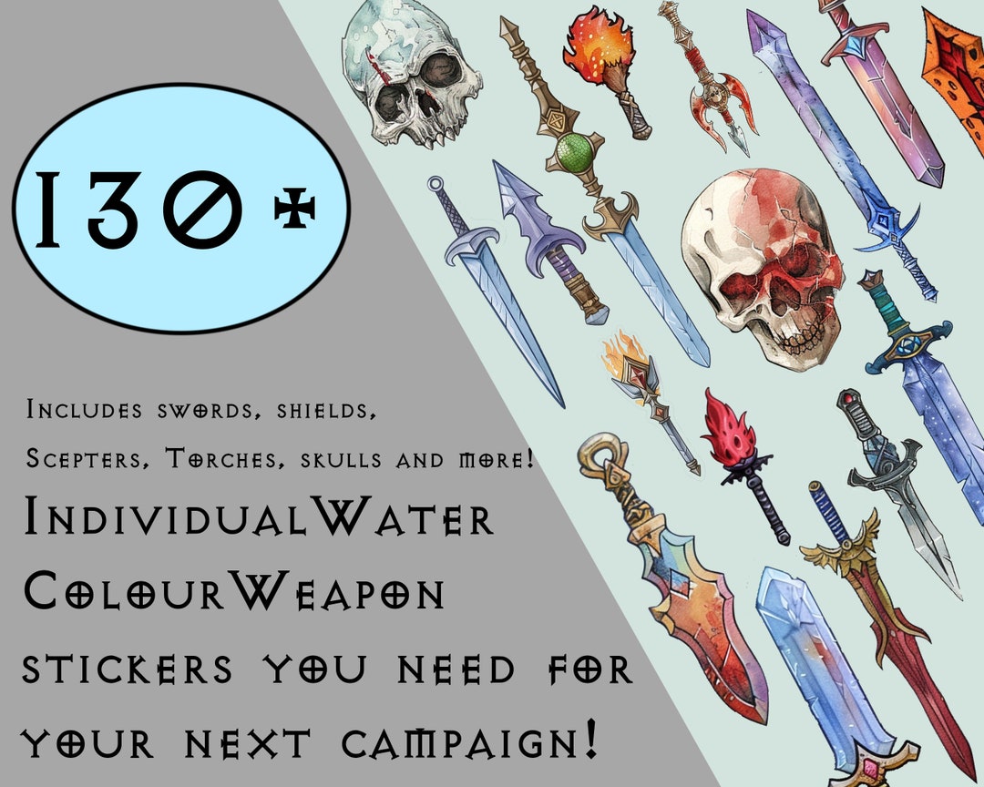Weapon Note Picture Water Color Weapon Stickers | Dungeons and Dragons | Good Notes ...