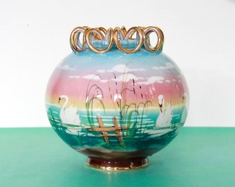 Cigno, Antike Art Deco Keramik Vase, Italien, 1940er Jahre
