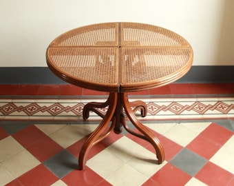Viola, Antique Cherrywood and Viennese Straw Round Dining Table, Italy, 1930s