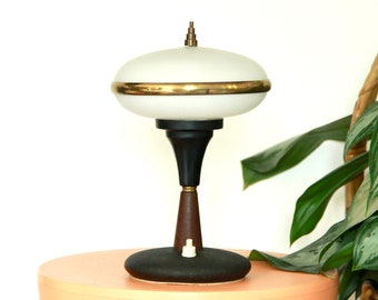 Gianni, Midcentury Glass and Teak Table Lamp, Italy, 1950s