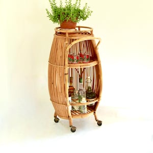 BarSport, vintage bamboe en rieten barwagen/trolley, Italië, jaren 1970