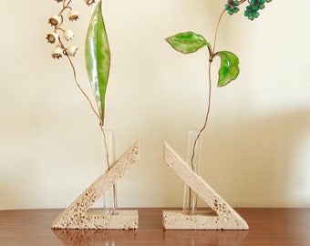 Triangoli, Modernist Travertine Sculptures / Vases by Enzo Mari for F.lli Manelli, Set of 2, Italy, 1970s