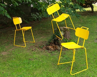 Gialla, Vintage Yellow Metal Chair, Italy, 1980s
