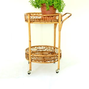 Carrello, vintage bamboe en rieten barwagen/trolley, Italië, jaren 1970