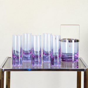 Vasos para beber y cubo de hielo de alejandrita de color morado oscuro y estilo espacial, de Kristal, Italia, década de 1970