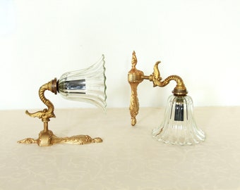 Fronzoli, Antique Bronze Murano Glass Wall Lamps, Italy, 1940s