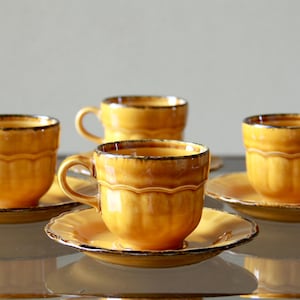 Vintage Amber Glazed Espresso Cups - Pagnossin Italy - 1970s Set of 4