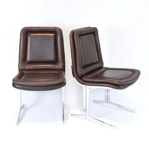 Arturo e Lino, Vintage Space Age Leather and Chrome Chairs, Set of 2, Italy, 1970s