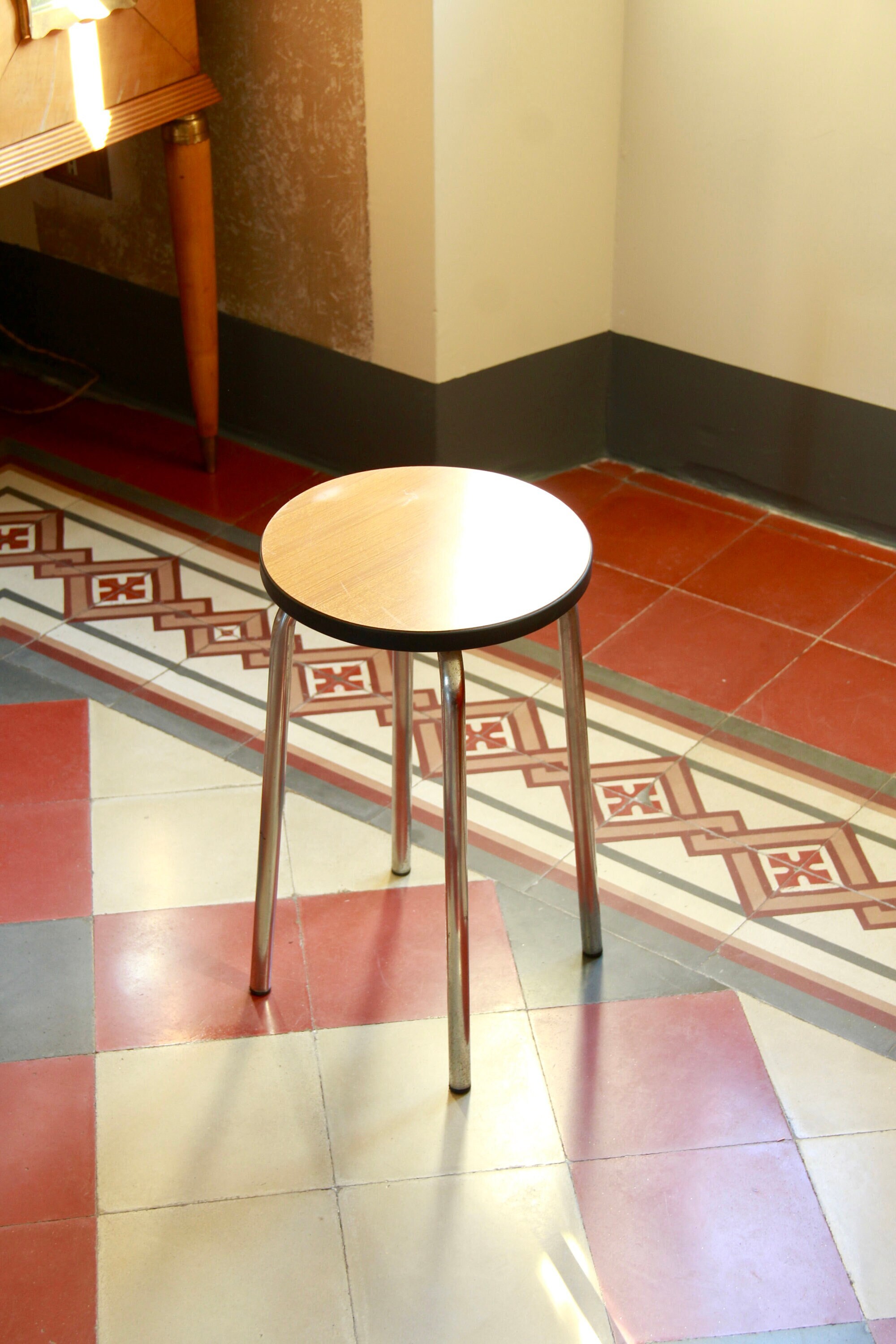 Sgabello, Vintage Formica and Chromed Plating Industrial Stool, Italy, 1960s