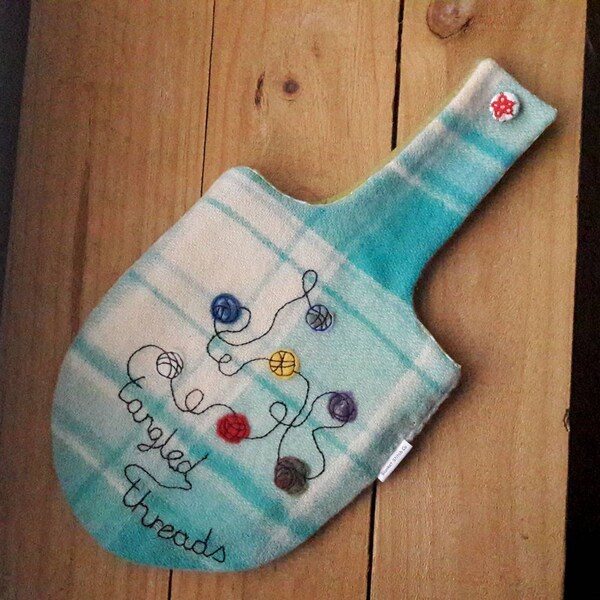 Tangled Threads Over Arm Project Bag, needle felted, hand stitched design craft sack