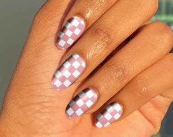 Checkered White Nail Wraps / Nail Strips / Nail Stickers UK / Clear Nail wraps