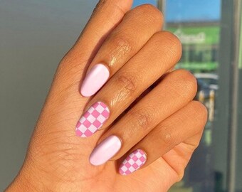 Pink Check Nail Art Stickers Nail Wraps 100% Nail Polish Strips