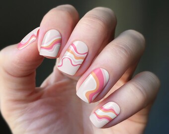 Swirly Pink Nail Art Stickers | Nail Wraps | 100% Nail Polish Strips | Self Care | Pink Nail Design | Easy Nails | Nail Stickers