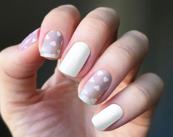 Love The Heart Nail Wraps, Valentines Nail wraps, Heart Nail Polish Strips, White Nails