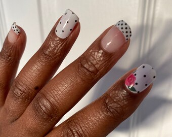 Polka Rose White Art Stickers Nail Wraps 100% Nail Polish Strips Half Transparent