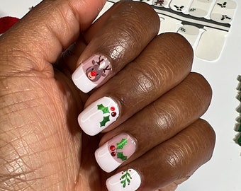 Frenchy mistletoe Christmas Nail Wraps / Nail Polish Strips / Nail Art Stickers / Nail Wraps UK