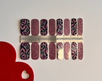My Heart Glitters Nail Wraps, Valentines nails, Heart nails, valentine nail wraps, Pink nail wraps, Galentines Day