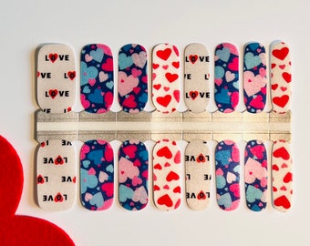 Hearts All Nail Wraps, Valentines nails, Heart nails, valentine nail wraps, Pink nail wraps, Galentines