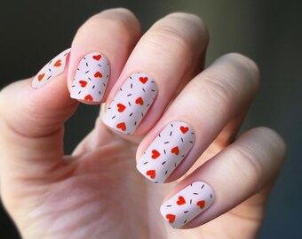 With Love Nail Wraps, Valentines nails, Heart nails, valentine nail wraps, Pink nail wraps, Red Nail Wraps