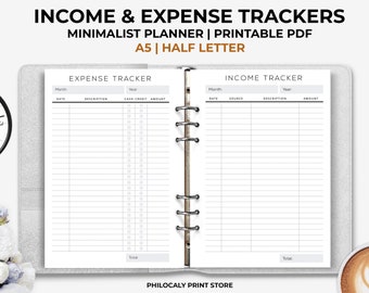 Income and Expense tracker, printable pdf, spending tracker, financial tracker, monthly tracker, daily tracker, A5, half letter