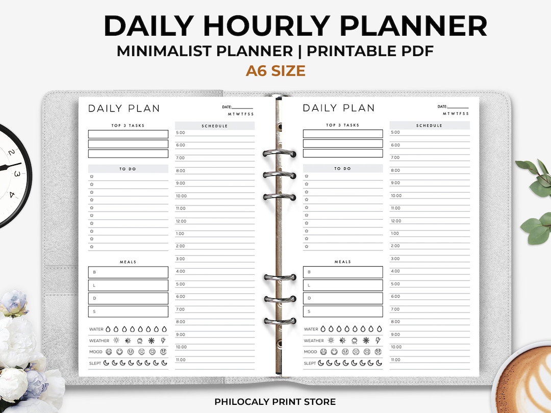 A6 Daily Hourly Planner Printable, A6 Daily Schedule, Undated Daily ...
