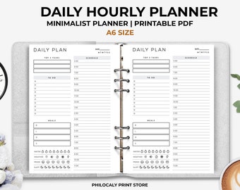 A6 daily hourly planner printable, A6 daily schedule, Undated daily planner, A6 Daily organizer, A6 Daily planner pages, Minimalist planner