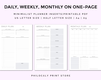 Daily Weekly Monthly Planner, Daily planner, Weekly Planner, Monthly Planner, Undated printable planner, A4,  A5, US Letter, Half letter