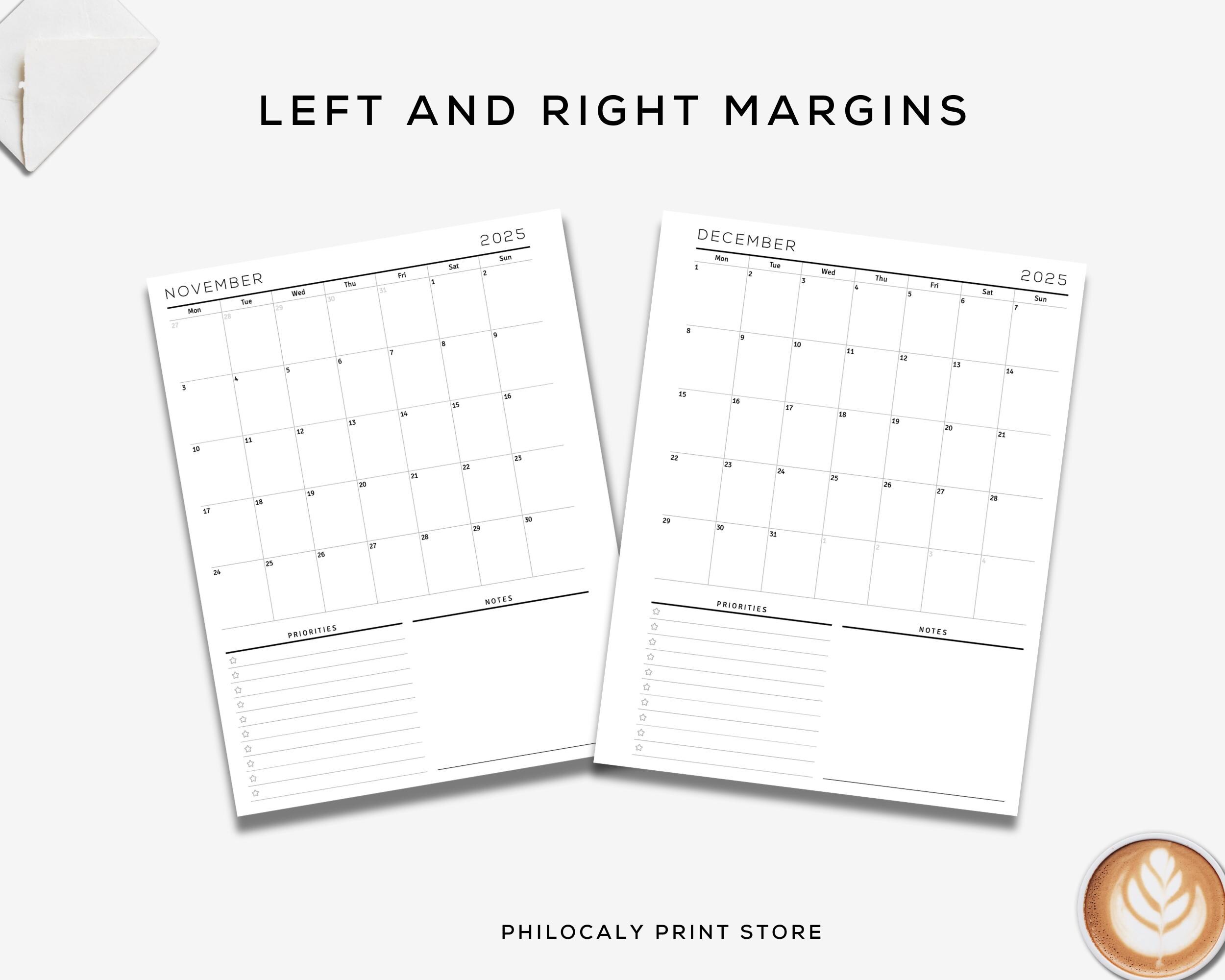 2025 Monthly Planner on One Page, 2025 Month on One Page A5, 2025 ...