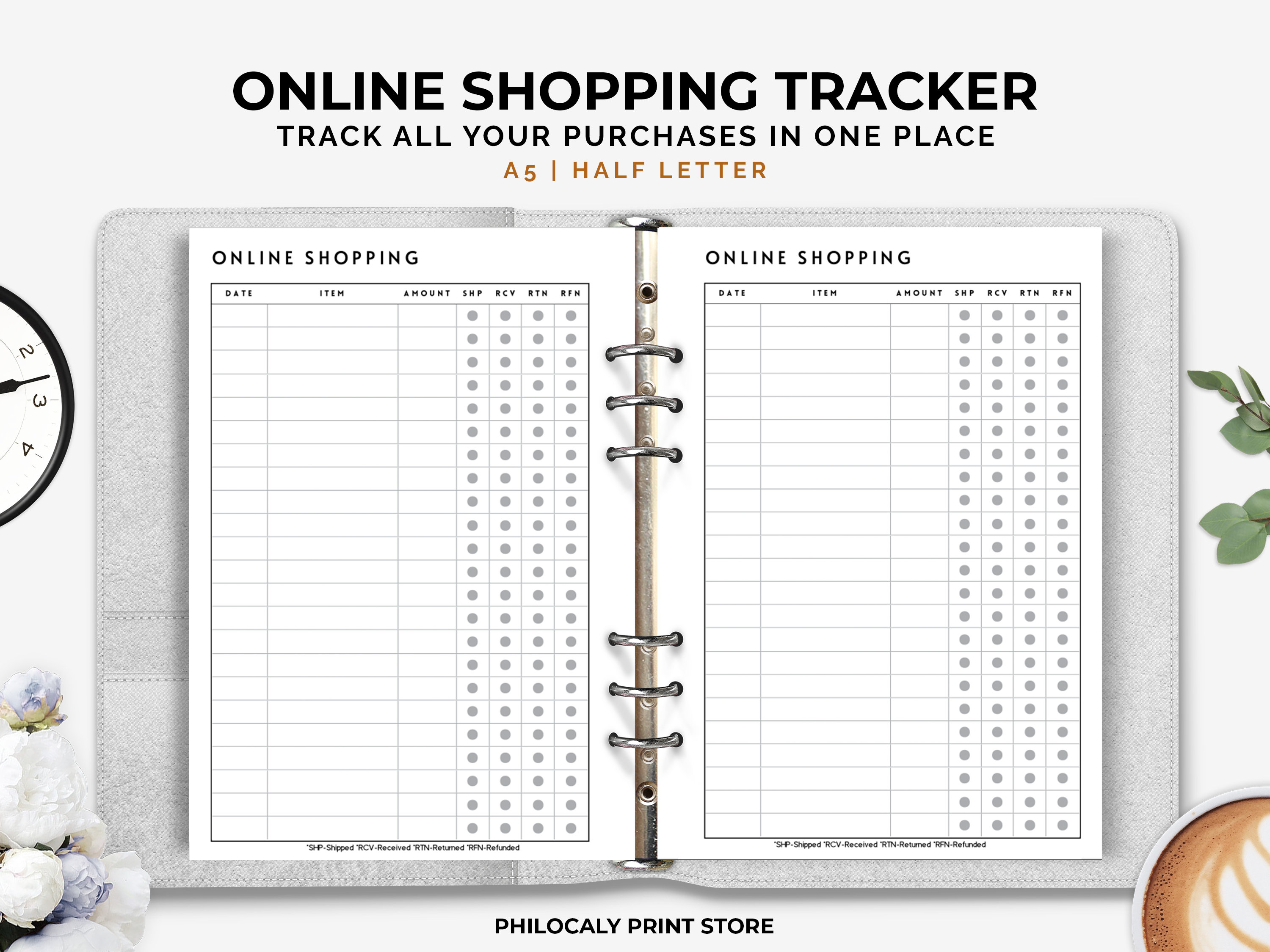 online shopping tracker printable, purchase tracker, order tracker