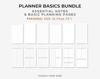 Notes Paper Set for Personal Planner, Lined Notes, Grid notes, Dotted notes personal size, Blank notes pages, Printable notes page, Refill