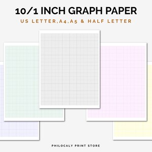 Carta millimetrata 10 quadrati per pollice, carta millimetrata stampabile, carta millimetrata a punto croce, carta millimetrata 10x1, A4, lettera, lettera A5 e mezza