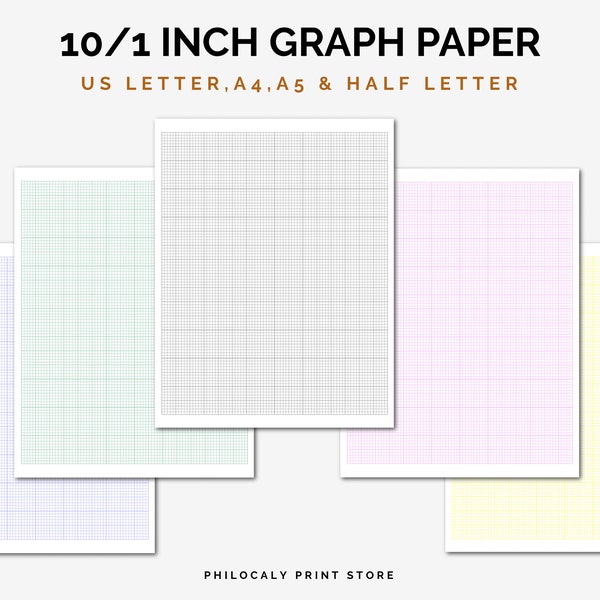 10 squares per inch graph paper, printable graph paper, Cross stitch graph paper knitting,10x1 graph paper, A4, Letter, A5& Half letter