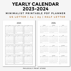 2023-24 Printable Calendar, 2023-24 Yearly Calendar, 2023 Minimalist ...