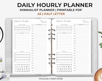 Daily schedule, Hourly daily planner, Undated daily planner, Daily organizer, Printable planner, Daily planner pages, Minimalist planner, A5