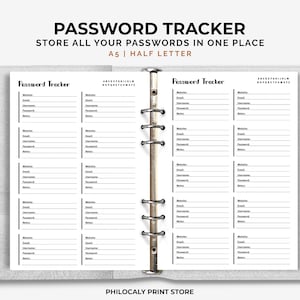 Password Tracker printable, Password keeper, Password log, Password organiser, Password journal, Password logbook, printable pdf, A5