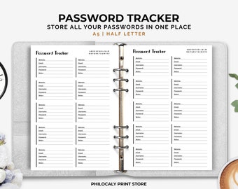 Password Tracker printable, Password keeper, Password log, Password organiser, Password journal, Password logbook, printable pdf, A5