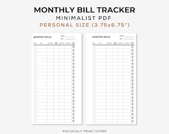 Personal size bill tracker, Personal size planner inserts financial, Monthly bill planner, Personal bill planner printable, Bill payment log