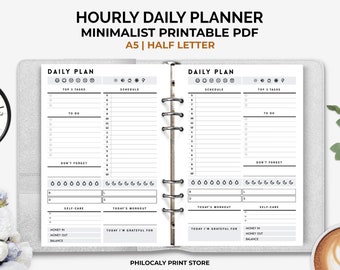 Planejador diário por hora, planejador diário pdf, planejador diário para impressão, programação diária sem data, planejador de cronograma, planejador de produtividade, minimalista