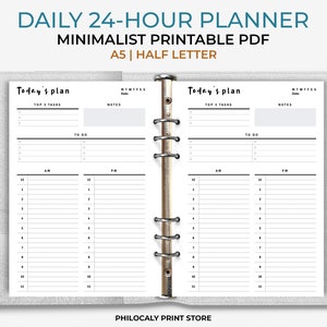 24-hour daily planner, Hourly daily planner, Daily time blocking, Schedule planner, Work planner, Productivity planner, AM-PM planner, A5
