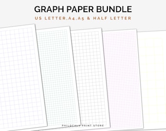 Printable Graph Paper, Grid paper, Graph paper download, Sizes-0.5 inch, 0.25 inch, 5 mm, 1 cm & 1 inch, Color graph papers, A4 , Letter