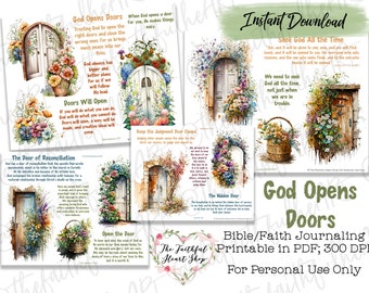 God Opens Doors, Bible Journaling Stickers Printable, Christian Faith, Bible Study, Bible Stickers, Doors, Mixed Media, Illustrated Faith