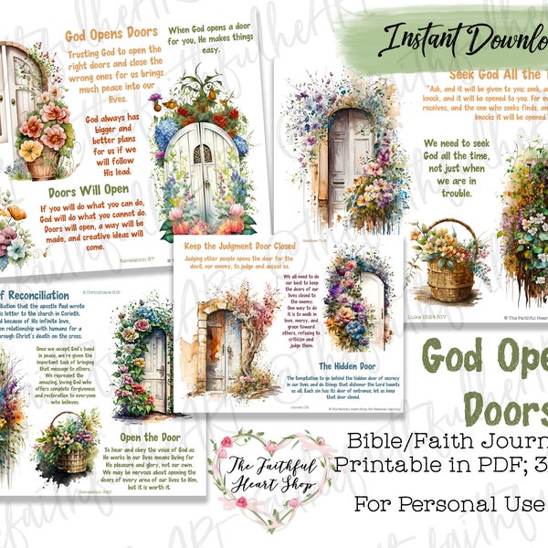 God Opens Doors, Bible Journaling Stickers Printable, Christian Faith, Bible Study, Bible Stickers, Doors, Mixed Media, Illustrated Faith