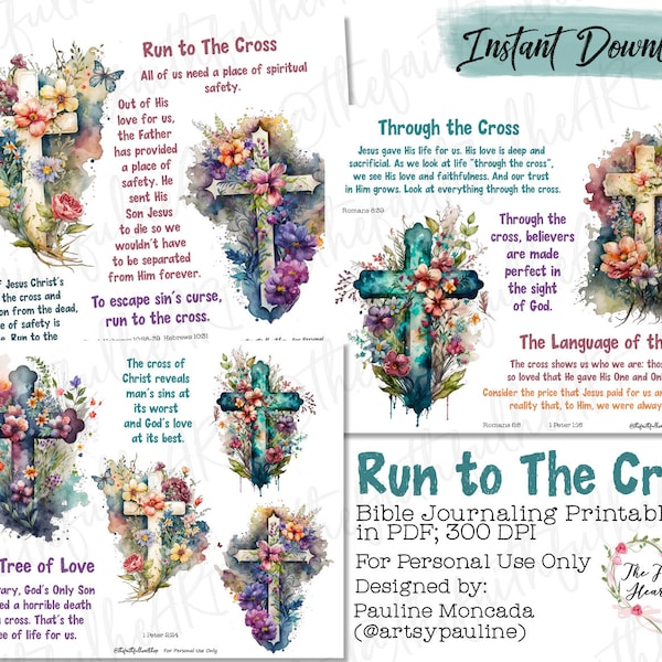 Run to The Cross, Bible Journaling Stickers Printable, Christian Faith, Bible Study, Planner, Bible Stickers, Mixed Media, Illustrated Faith